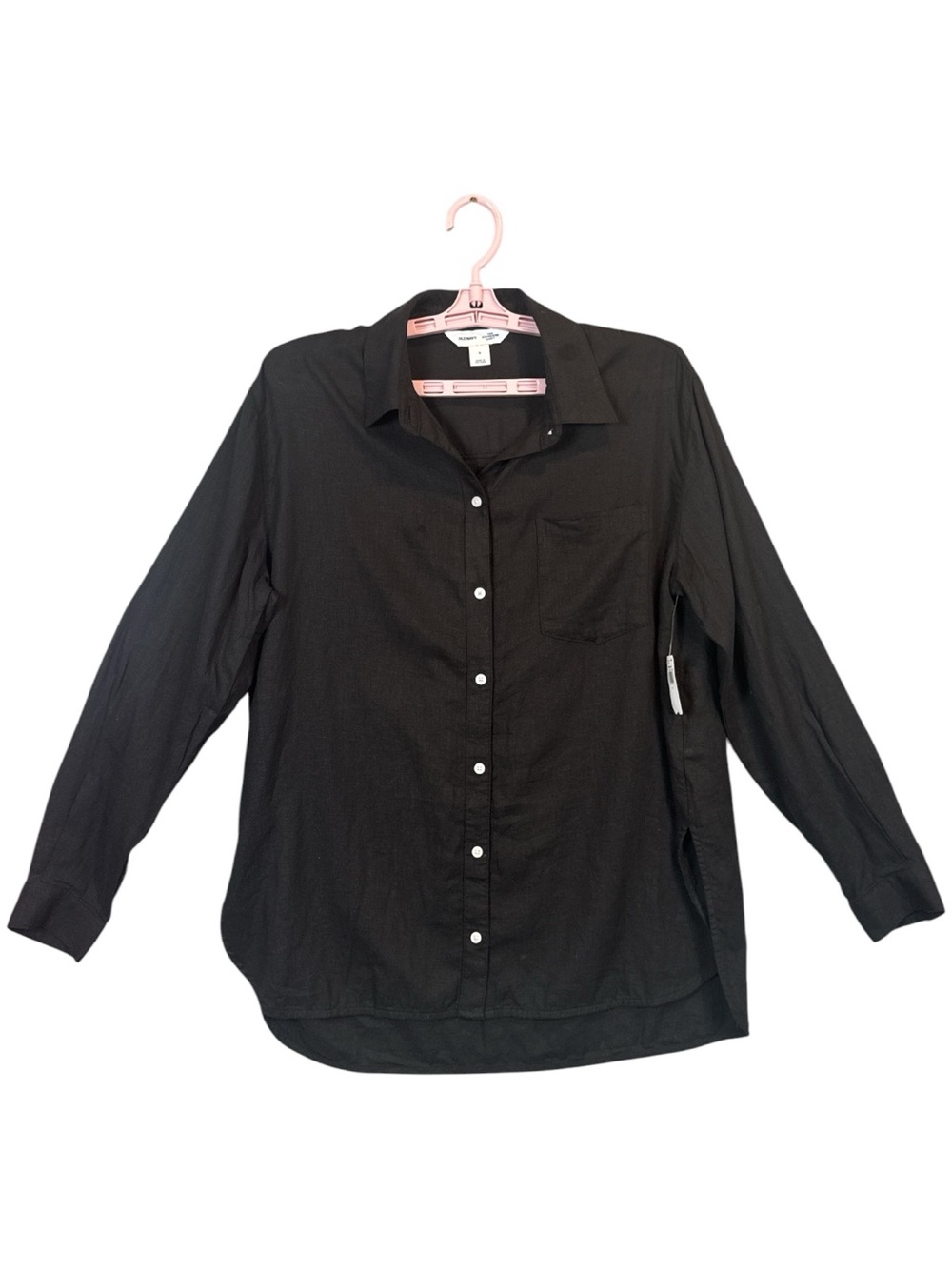Old Navy Women’s Black Linen-Blend Button-Down Boyfriend Shirt Lightweight, Sz S